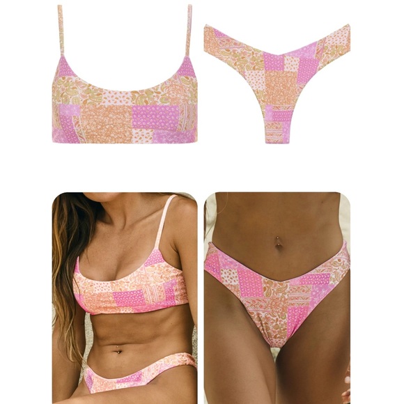 Elysiian Pink Paisley Bikini Set • Sonoma Scoop Neck Top & Kauai Bottom • NEW - Picture 2 of 16